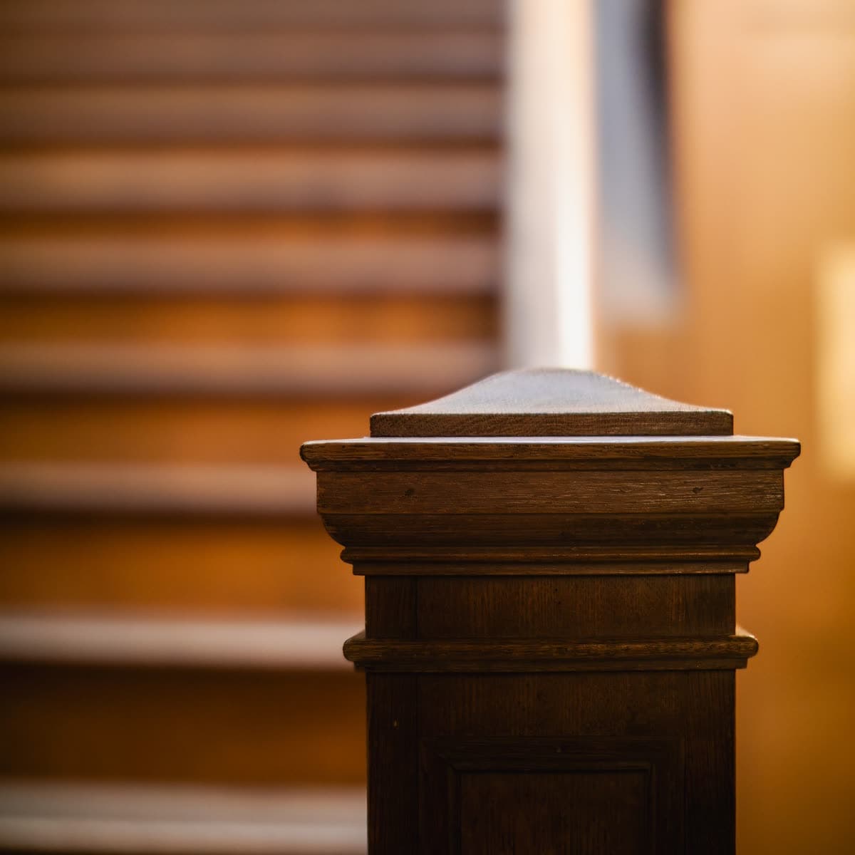 Stained newel post and stair detail