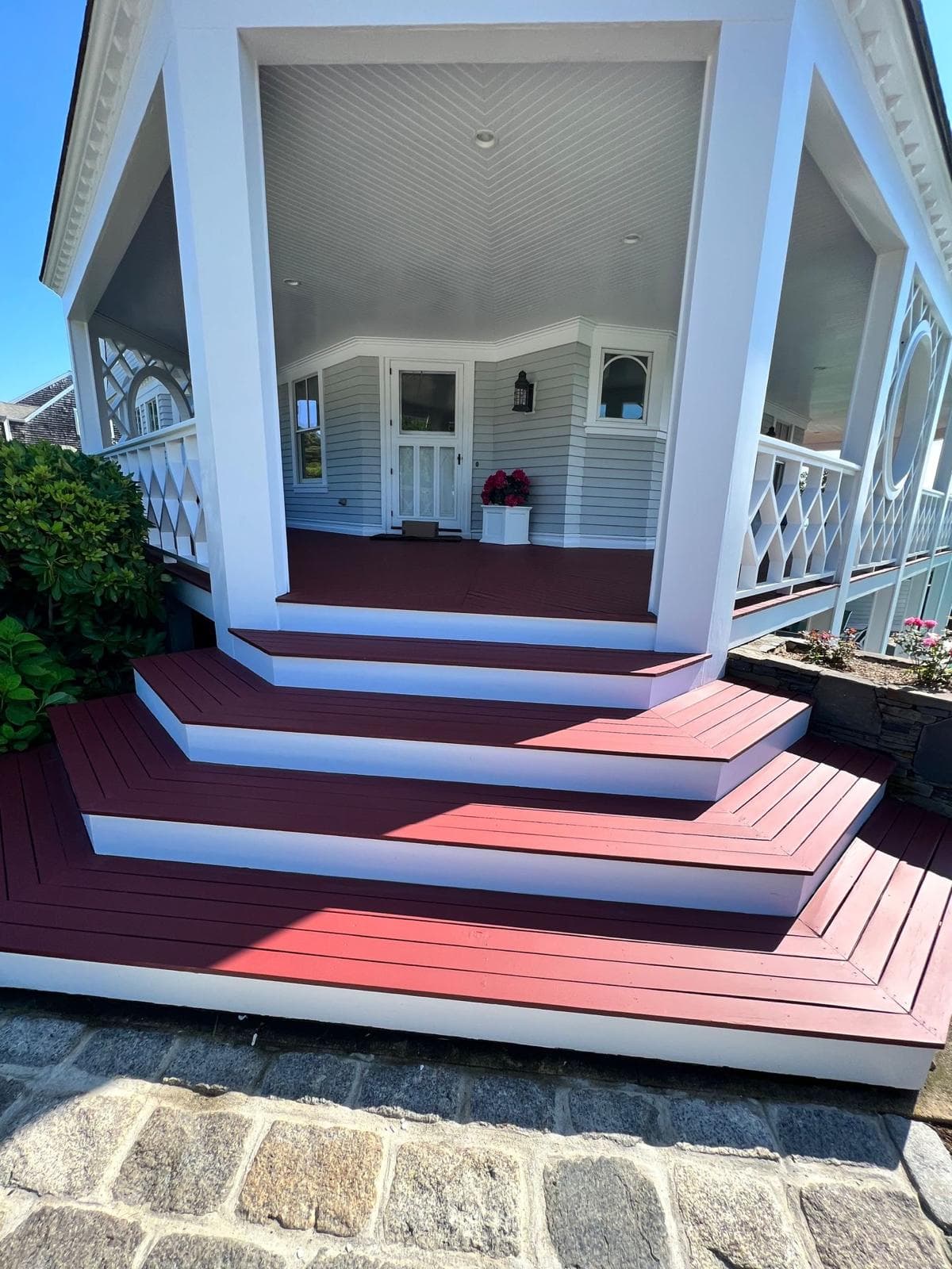 Painted porch steps in red and white